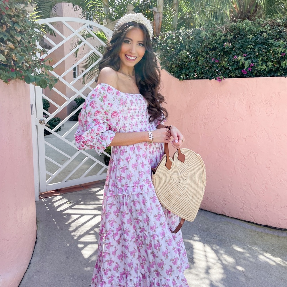 LoveShackFancy Garden Rosa Bow Midi Dress Size P - Picture 3 of 8